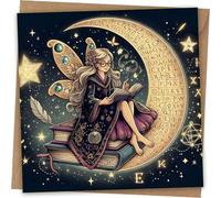 Tarjeta de felicitación con temática de libro, libro de hechizos de lectura mágica para mujer, tarjeta de cumpleaños de fantasía para estudiante y mujer