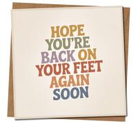 Tarjeta de felicitación con texto en inglés "Get Well Soon " Hope You're Back on Your Feet Again Soon - Cuadrada de 145 mm x 145 mm, tarjeta de felicitación de recuperación, incluye sobre de papel