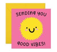 Tarjeta de felicitación con texto en inglés "Sending You Good Vibes", tarjeta positiva para amigos, hermanas, hermanos, madres, hijas, hijos, colegas, sobrinas, vecinos, mujeres, hombres, sol