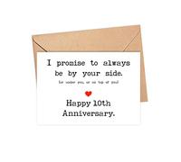 Tarjeta de felicitación de 10 años con texto en inglés "To Promise To Always Be By Your Side", tarjeta de aniversario de 10 años, aniversario de pareja casada, divertida tarjeta de aniversario para marido, esposa, novio, novia