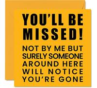 Tarjeta de felicitación de 145 mm x 145 mm con texto en inglés "Leaving Gifts for Colleges, Women Men - You'll Be Missed - Sorry Your Leaving Good Luck In Your New Job, tarjetas de felicitación de 145