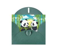 Tarjeta de felicitación de 15,2 x 10,2 cm, diseño moderno y único para varias ocasiones con texto en inglés "YYHWHJDE Two Happy Pandas", color verde oscuro