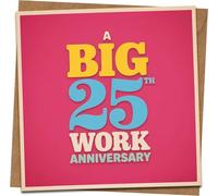 Tarjeta de felicitación de 25 aniversario de trabajo, un gran hito de 25 años, cuadrada, 145 mm x 145 mm, diseño rosa brillante, incluye sobre de papel kraft