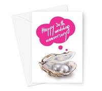 Tarjeta de felicitación de 30 aniversario de boda, tarjeta de aniversario de boda con perlas, ostras con perlas, burbuja de discurso rosa, casado treinta años