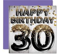 Tarjeta de felicitación de 30 cumpleaños para hombres, globos negros y dorados con purpurina, tarjetas de feliz cumpleaños para hombre de 30 años, amigo, hermano, papá, tío, 145 mm x 145 mm, tarjetas de felicitación de 30 años