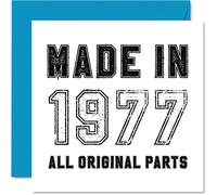 Tarjeta de felicitación de 45 cumpleaños para hombres y mujeres, Him Her en 2022, fabricada en 1977, todas las piezas originales, divertida tarjeta de cumpleaños de cuarenta y cinco para papá, mamá, hermano, hermana, tía, tarjetas de felicitación de humor de 145 mm x 145 mm