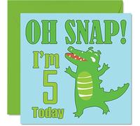 Tarjeta de felicitación de 5º cumpleaños para niño - Oh Snap! Cocodrilo - Tarjeta de felicitación de cumpleaños para niño de 5 años, tarjetas de felicitación de 145 mm x 145 mm para hijo, hermano,