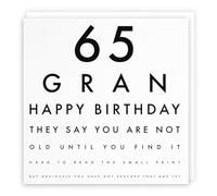 Tarjeta de felicitación de 65 cumpleaños con texto en inglés "Happy Birthday", diseño con texto en inglés "They Say You Are Not Old Until You Find It Hard To Read The Small Print"