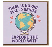 Tarjeta de felicitación de aniversario con texto en inglés «Explore The World With You» para pareja, novio o novia, con texto en inglés «There Is No One Else I'd Rather Explore The World»