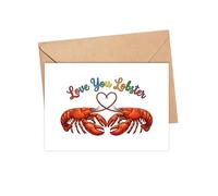 Tarjeta de felicitación de aniversario con texto en inglés «Love You» con diseño de langosta - bonito corazón de animal del mar rojo - Regalo romántico para pareja - Juego de palabras único de