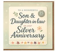 Tarjeta de felicitación de aniversario de plata para hijo e nuera - 25 años - Para un maravilloso hijo e nuera - Tarjeta de felicitación de 25 aniversario de boda