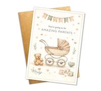 Tarjeta de felicitación de baby shower para nuevos padres, bienvenida al nuevo bebé, divertida revelación de género, regalo de felicitación para mamá, papá, familia, abuela, abuelo, hermanos, tía, tío