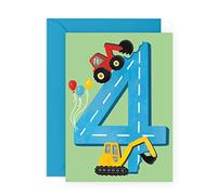 Tarjeta de felicitación de cuarto cumpleaños para niños - Feliz cuarto cumpleaños - 4 años - Tarjeta de felicitación tractores - por Central 23