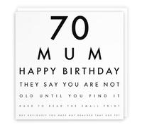 Tarjeta de felicitación de cumpleaños 70 con texto en inglés «Happy Birthday», «They Say You are Not Old Until You Find It Hard to Read The Small Print»
