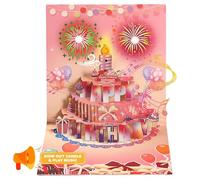 Tarjeta de felicitación de cumpleaños en 3D - Modelo pop -Up brillante | Happy Song Card with Blowing Led Vandle, Festive Cake, Invitación, Festival de Gases de Eventos Especiales de Souvenir