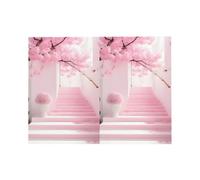 Tarjeta de felicitación de escalera de flor de cerezo rosa, 4 x 6 pulgadas, embalaje de sobre en forma de corazón, adecuado para todas las ocasiones.