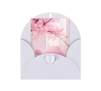 Tarjeta de felicitación de escalera de flor de cerezo rosa, 4 x 6 pulgadas, embalaje de sobre en forma de corazón y adecuada para todas las ocasiones.