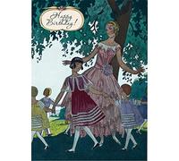 Tarjeta de felicitación de feliz cumpleaños ~ Jolly Vintage People at a Lovely Summery Garden Party in the Shade~ Tarjeta de felicitación vintage grande