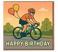 Tarjeta de felicitación de feliz cumpleaños para ciclistas, jinete de carretera con globos para amantes del ciclismo, hombres o mujeres, divertida tarjeta de felicitación de bicicleta