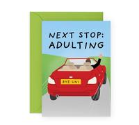 Tarjeta de felicitación de graduación - Next Stop: Adulting - Divertida tarjeta de graduación o nuevo trabajo para hijo, hija, mejor amigo, hermano, hermana, él, ella - Moving On & Growing Up - Viene
