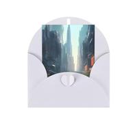 Tarjeta de felicitación de la ciudad en el agua, 10,2 x 15,2 cm, embalaje de sobre en forma de corazón y adecuada para todas las ocasiones.