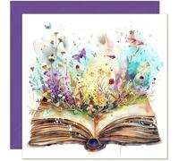 Tarjeta de felicitación de libro de cuentos mágicos, bonita tarjeta de felicitación para los amantes de los libros lectores