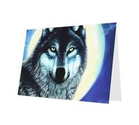 Tarjeta de felicitación de lobo bajo la luna, tarjeta en blanco con sobre, 4 x 6 pulgadas (aprox. 10 x 15 cm), para eventos, bodas y cumpleaños.
