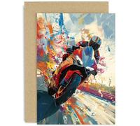 Tarjeta de felicitación de motocicleta para él o ella, tarjeta de agradecimiento de cumpleaños para hombres, tarjeta de cumpleaños colorida de motocicleta para niño, interior en blanco