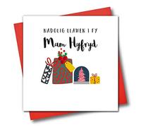 Tarjeta de felicitación de Navidad con texto en inglés «Nadolig Llawen I FY Mam Hyfryd», «Merry Christmas To My Lovely Mum»