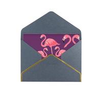 Tarjeta de felicitación de papel con diseño de cuatro flamencos y perlas, con sobre, con ribete dorado, invitación de Navidad