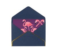 Tarjeta de felicitación de papel con diseño de cuatro flamencos y perlas, con sobre, con ribete dorado, invitación de Navidad