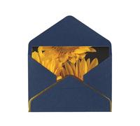 Tarjeta de felicitación de papel con diseño de girasoles amarillos con mariposa roja y perlas, con sobre, ribete dorado, invitación de boda o Navidad