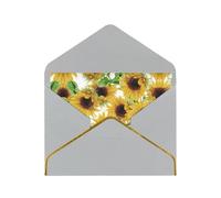 Tarjeta de felicitación de papel con diseño de girasoles amarillos y perlas, con sobre, con ribete dorado, invitación de boda o Navidad