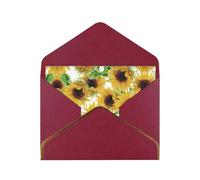 Tarjeta de felicitación de papel con diseño de girasoles amarillos y perlas, con sobre, con ribete dorado, invitación de boda o Navidad