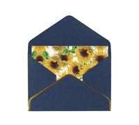 Tarjeta de felicitación de papel con diseño de girasoles amarillos y perlas, con sobre, con ribete dorado, invitación de boda o Navidad