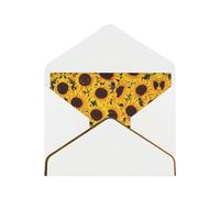 Tarjeta de felicitación de papel con diseño de girasoles amarillos y perlas, con sobre, con ribete dorado, invitación de boda o Navidad