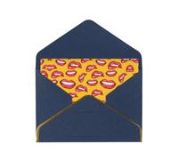 Tarjeta de felicitación de papel con diseño de labios rojos, diseño de mujer sonriendo y mordiendo sus labios rojos, con sobre, con ribete dorado, invitación de Navidad