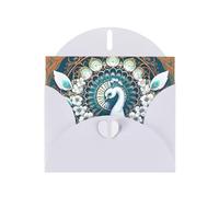 Tarjeta de felicitación de papel perlado con diseño de pavo real blanco con pantalla abierta, adecuada para cumpleaños, boda, fiesta, invitación con sobre blanco