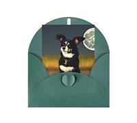 Tarjeta de felicitación de perro bajo la luna, 10,2 x 15,2 cm, embalaje de sobre en forma de corazón, adecuado para todas las ocasiones.