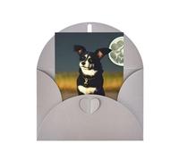 Tarjeta de felicitación de perro bajo la luna, 10,2 x 15,2 cm, embalaje de sobre en forma de corazón, adecuado para todas las ocasiones.