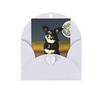 Tarjeta de felicitación de perro bajo la luna, 4 x 6 pulgadas con sobre, y adecuada para cumpleaños, bodas y eventos de negocios.