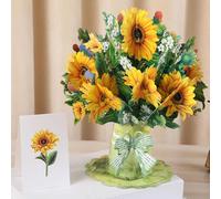 Tarjeta de felicitación de ramo de girasoles 3D, tarjeta de ramo con nota en blanco y sobre, con ramo de papel desmontable, regalo floral hecho a mano para cumpleaños, día de la madre, aniversario