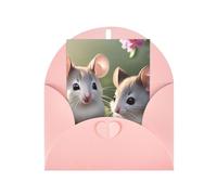 Tarjeta de felicitación de ratón enamorado, 4 x 6 pulgadas, embalaje de sobre en forma de corazón y adecuada para todas las ocasiones.