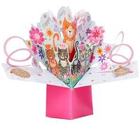 Tarjeta de felicitación emergente con diseño de gatos de feliz cumpleaños original Second Nature 3D