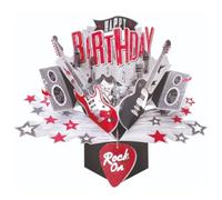 Tarjeta de felicitación emergente con texto en inglés "Happy Birthday"