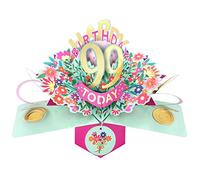 Tarjeta de felicitación emergente de feliz 99 cumpleaños 99 Today con texto en inglés "Love Kate's Pop Up Cards Her POP215MC99