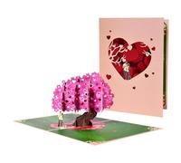 Tarjeta de felicitación emergente para el día de San Valentín, diseño de corazón con árbol emergente, escritura a mano, bendición para esposa, novia, marido, aniversario de boda