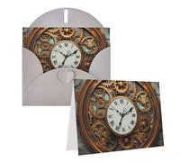 Tarjeta de felicitación en blanco de 10,2 x 15,2 cm con sobres, reloj steampunk oxidado, tarjetas de agradecimiento, tarjetas de notas, color gris, para todas las ocasiones, para Navidad, vacaciones