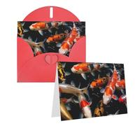 Tarjeta de felicitación en blanco de 10,2 x 15,2 cm con sobres, tarjetas de agradecimiento con peces de carpa koi de Japón, tarjetas de agradecimiento, tarjetas de notas rojas para todas las ocasiones
