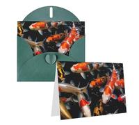 Tarjeta de felicitación en blanco de 10,2 x 15,2 cm con sobres, tarjetas de agradecimiento con peces de carpa koi de Japón, tarjetas de agradecimiento, tarjetas de notas verde oscuro, tarjetas para